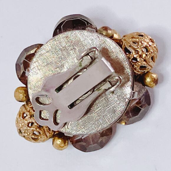 VTG Mid Century Clip On Earrings Faux Pearl Gold Tone Bead Cluster 1950s Baroque - Picture 11 of 11